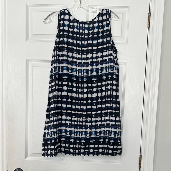 100% linen Cynthia Rowley Black and Blue Geometric Mini Dress - Picture 4 of 5